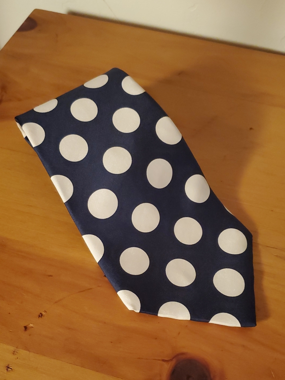 Vintage 100% Silk Tie Off White & Navy Blue By Oak Creek Polka Dots